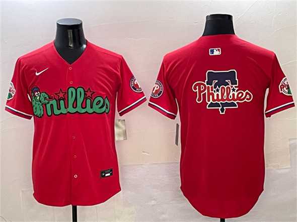 Men%27s Philadelphia Phillies Team Big Logo Red Phanatic Limited Stitched Jersey